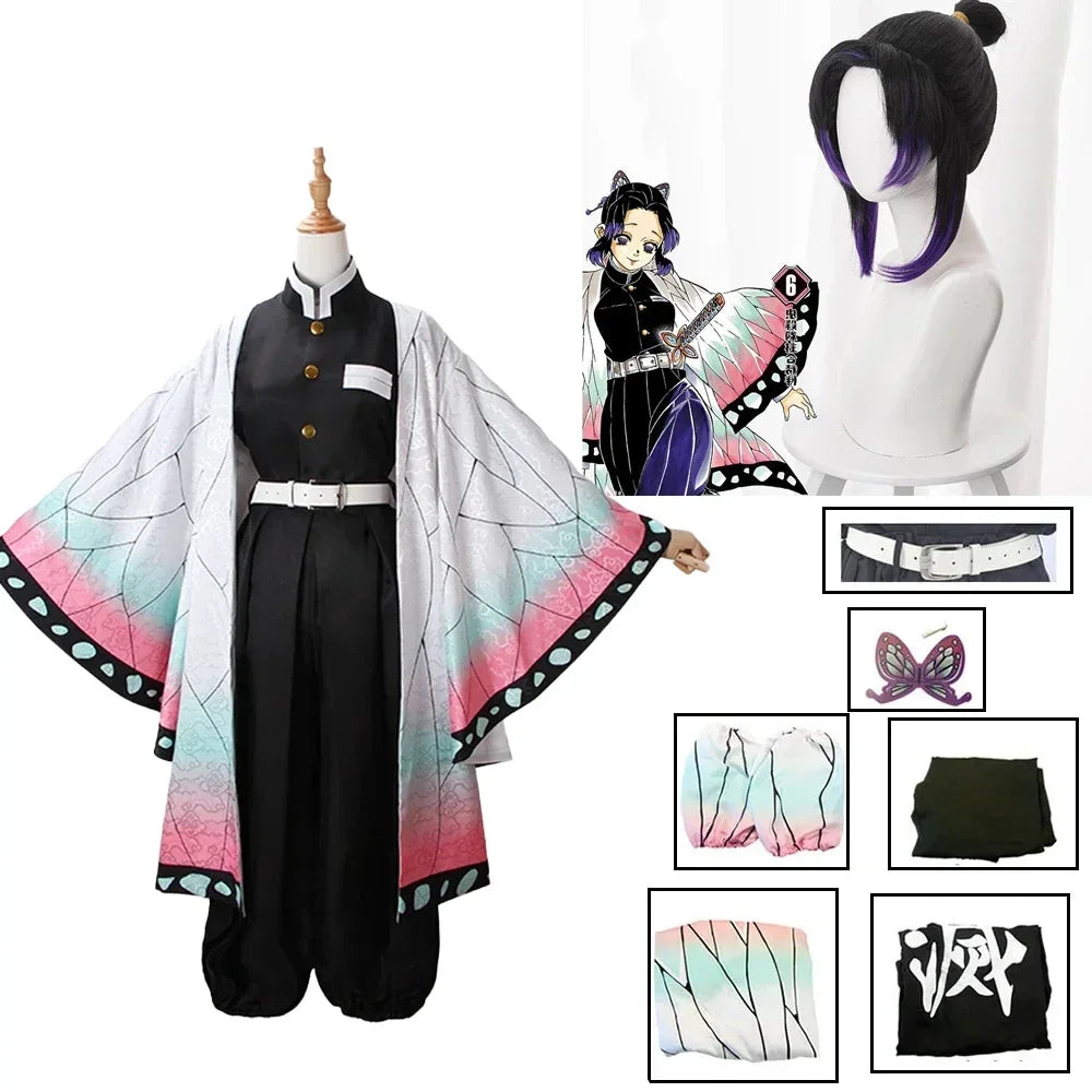 Anime Cosplay Costume | Kochou Shinobu Outfit | Top Pants Cloak | Adults Kids