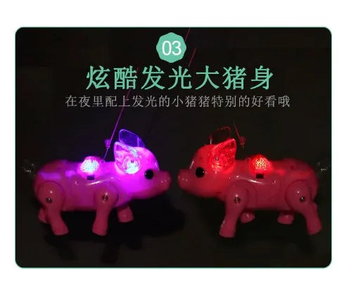 New Electric Walking piglet Toys Glowing  Sound pig  With Rope music - ToylandEU