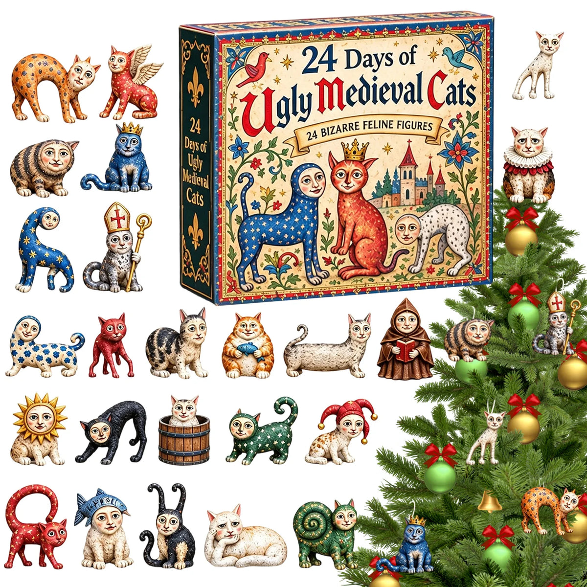 Advent Calendar | 2026 Cat Figurines | 24 Piece Mini 2D Acrylic Countdown | Gift For Cat Lovers