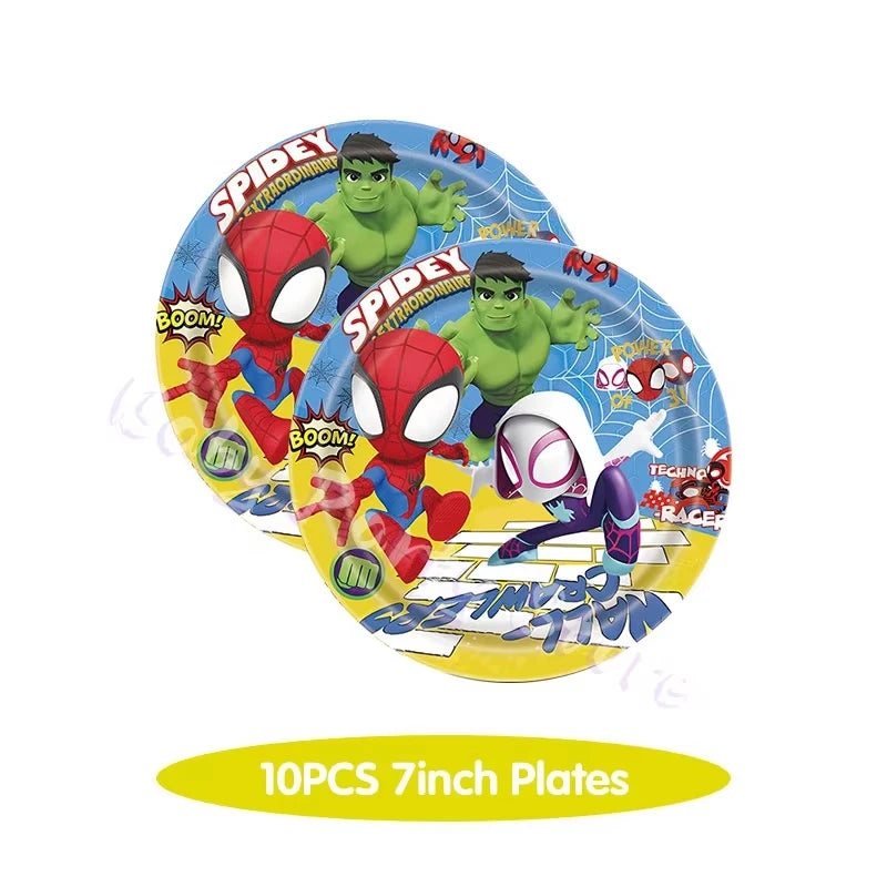Spidey Tableware Kit | Plates And Cups | Latex Balloons | Birthday Backdrop