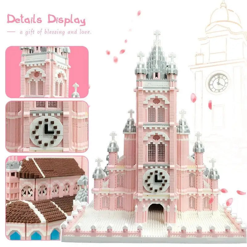 Architecture Building Block Set | 7000+ Pieces | 1:160 Scale | Pink Church