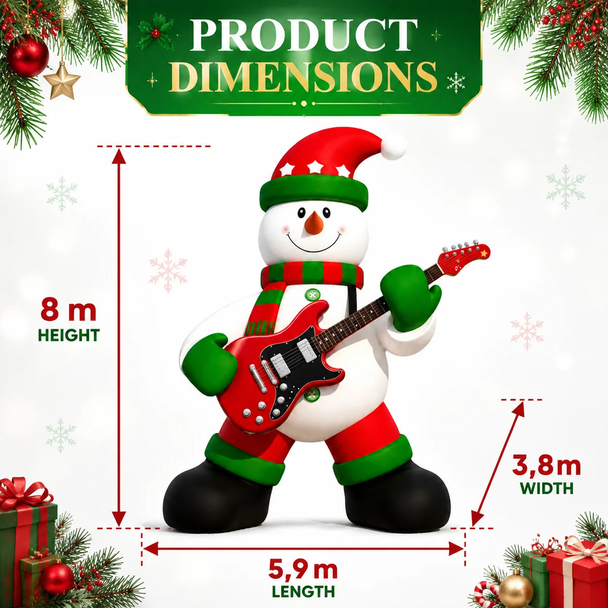 Inflatable Christmas Snowman | 26 Ft Size | Playing Guitar | Outdoor Yard Display