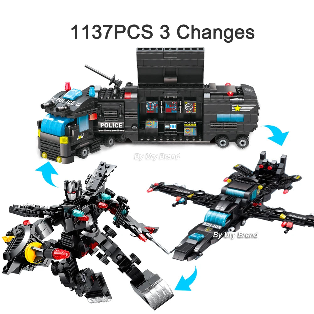 City Police Station SWAT Team Building Blocks Set with Military Car - ToylandEU