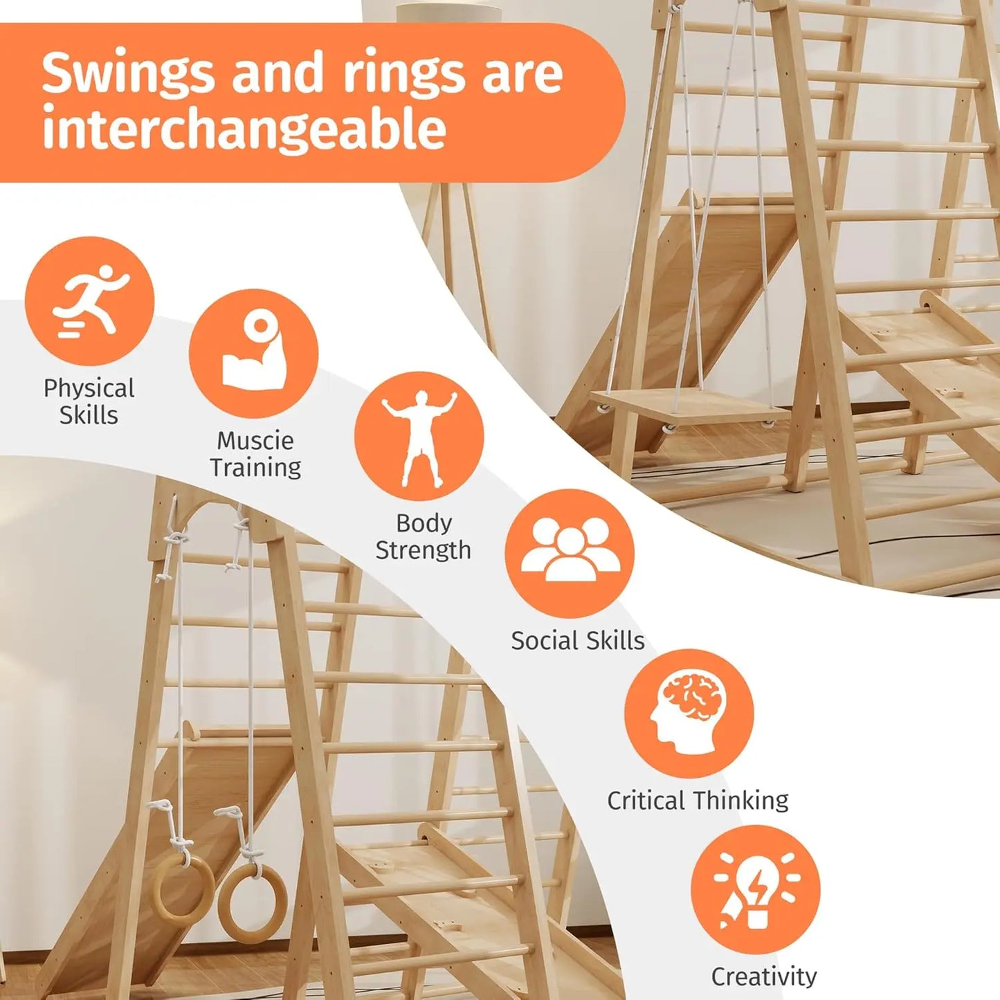 Indoor Jungle Gym Montessori Climbing Playground For Toddlers