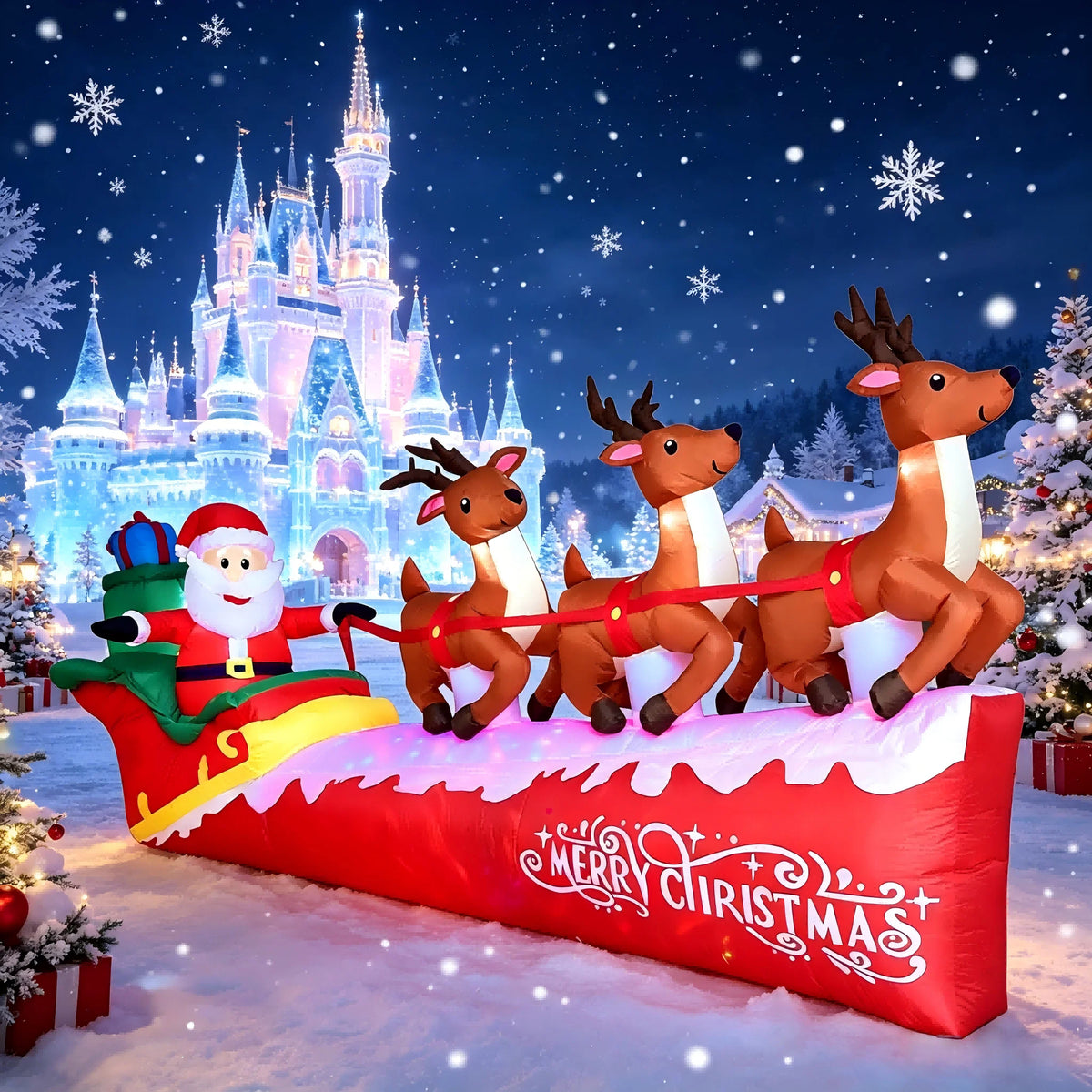 Christmas Inflatables | 10 Ft Size | Santa Reindeer Sleigh | Outdoor Yard