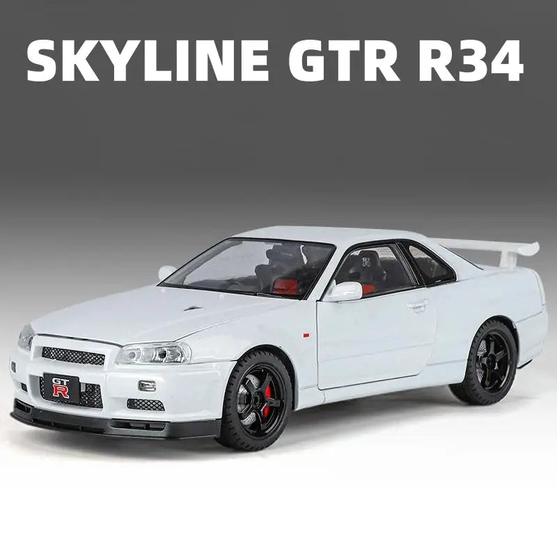 1/18 Skyline GTR R34 Modified Car Alloy Car Model Sound and Light Pull Back Children's Toy Collectibles Birthday gift - ToylandEU