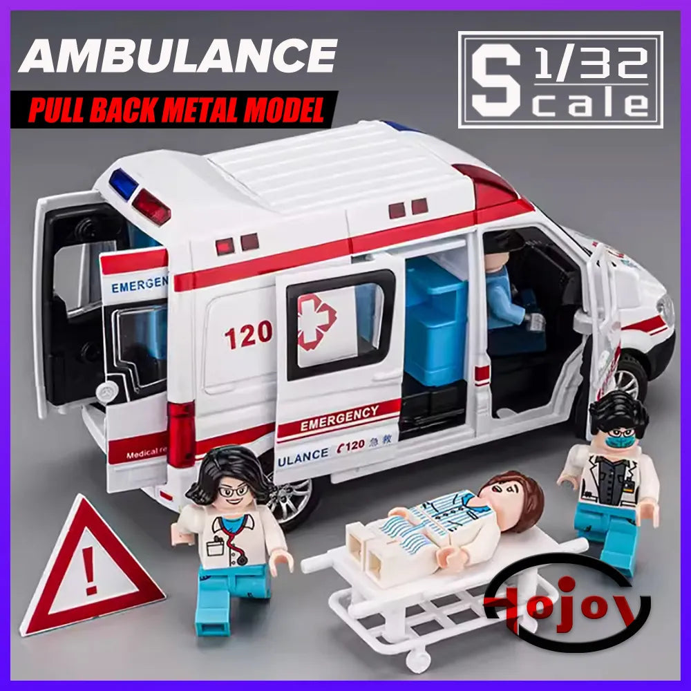 Ambulance 120 Diecast Alloy Toy Car Model with Doll and Stretcher - ToylandEU