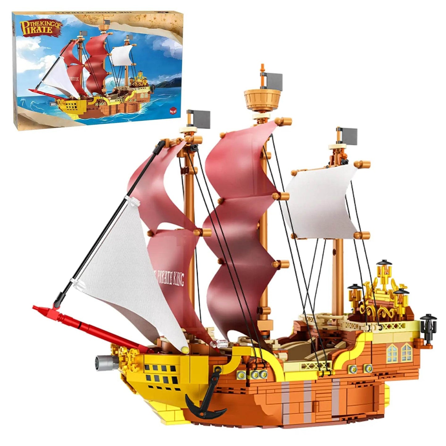 Black Pirate Ship Building Blocks Ghost Boat Model Assembly - ToylandEU
