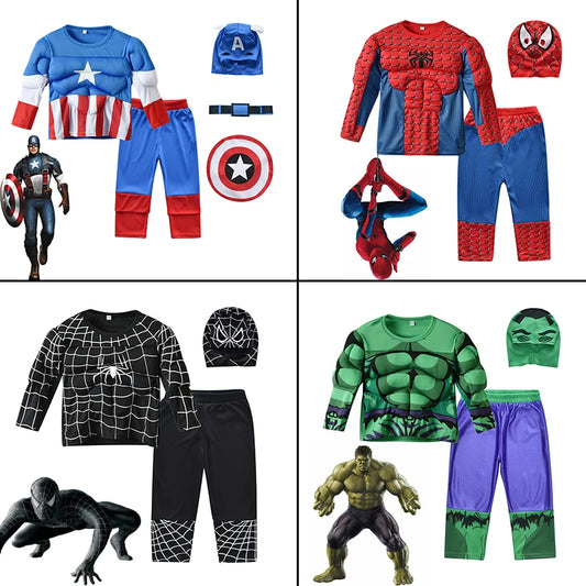 Marvel Avengers Superhero Costume Set - Hulk, Captain America & Spiderman for Kids