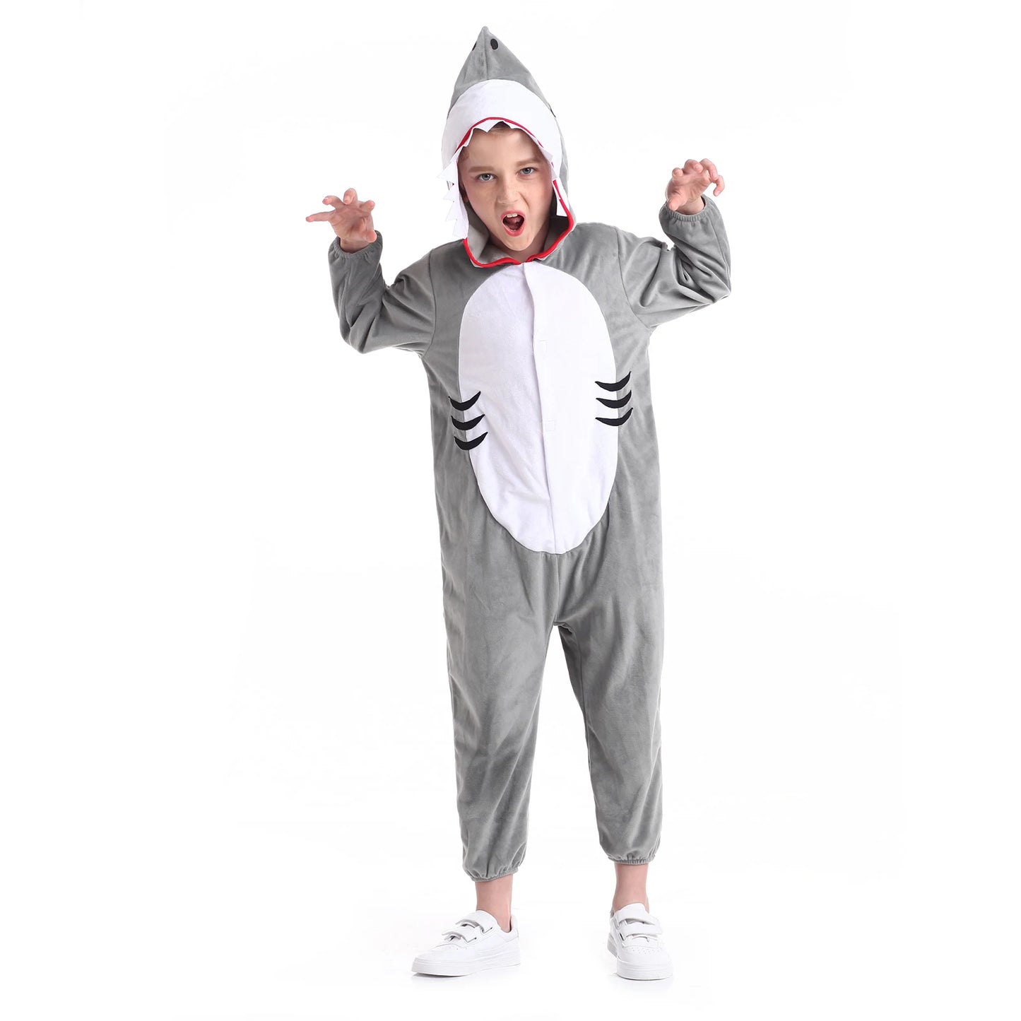 Shark-tastic Kids' Plush Onesie: Cozy Unisex Halloween Costume