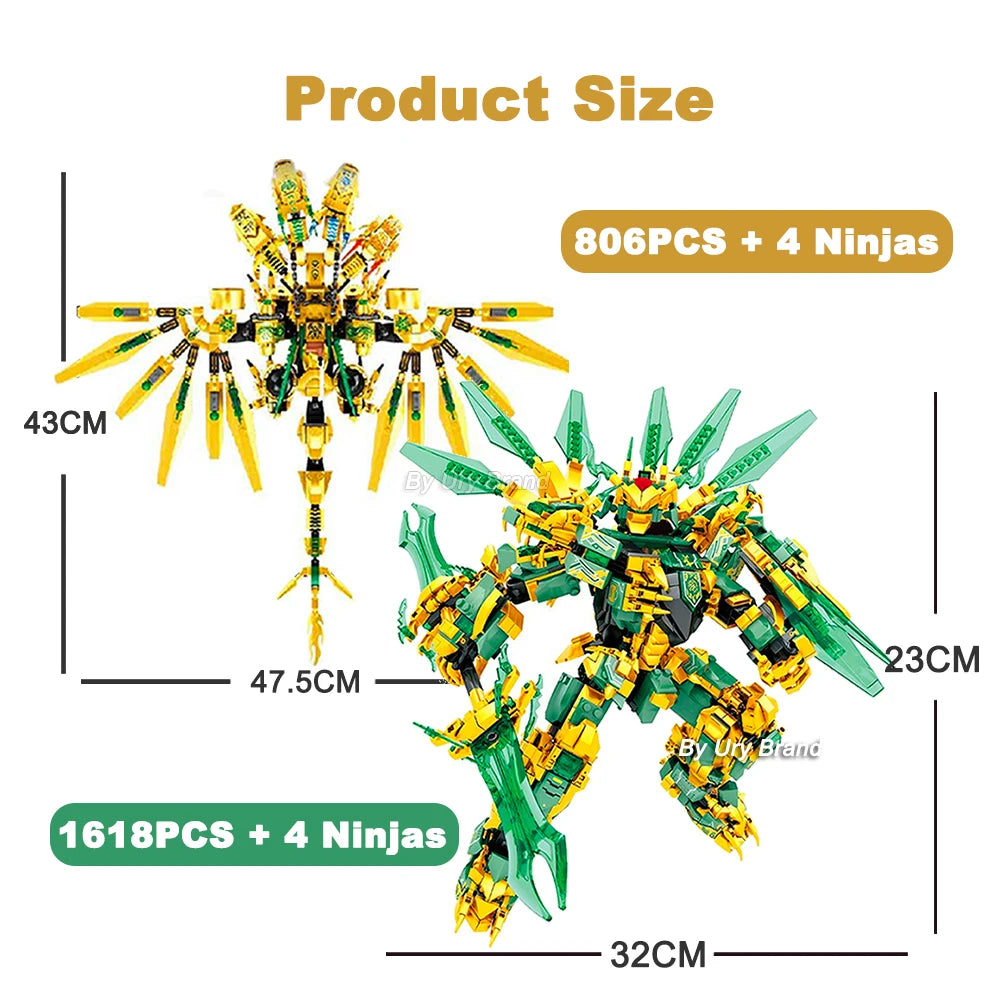 Ninja Golden Warrior Robot Mech with Flying Dragons - ToylandEU