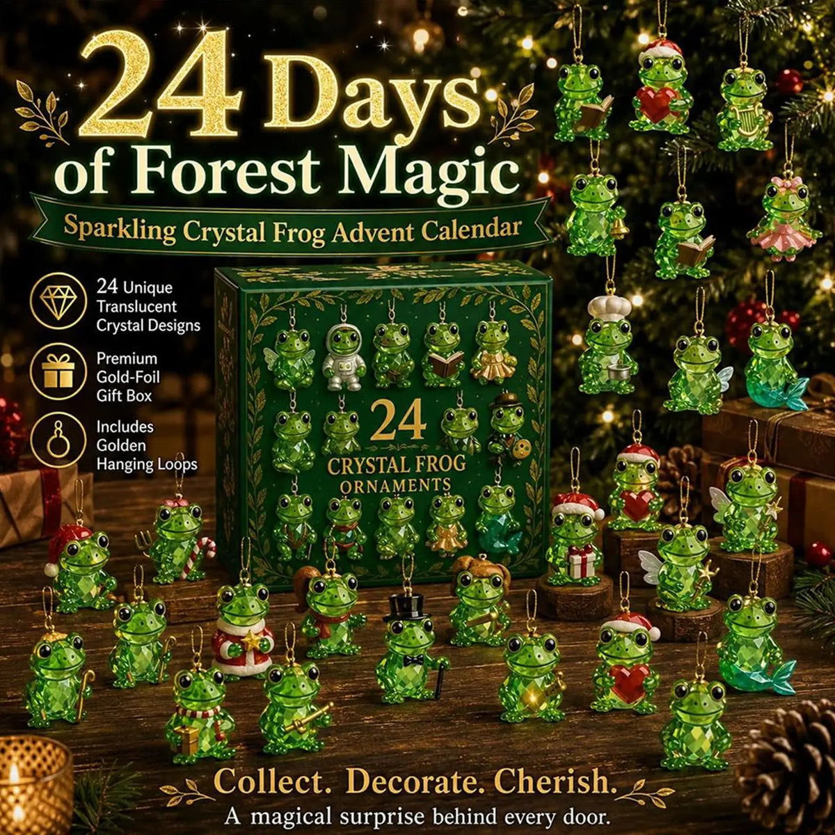 Advent Calendar | 24 Day Mini Crystal Frog Ornaments | Christmas Countdown | Gift For Animal Lovers