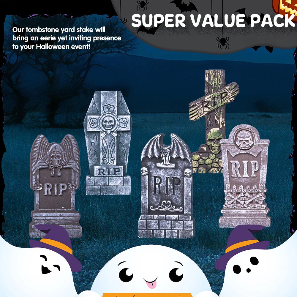 Halloween Foam Tombstones | 17 Inch With Metal Stakes | Variety Of 5 Designs