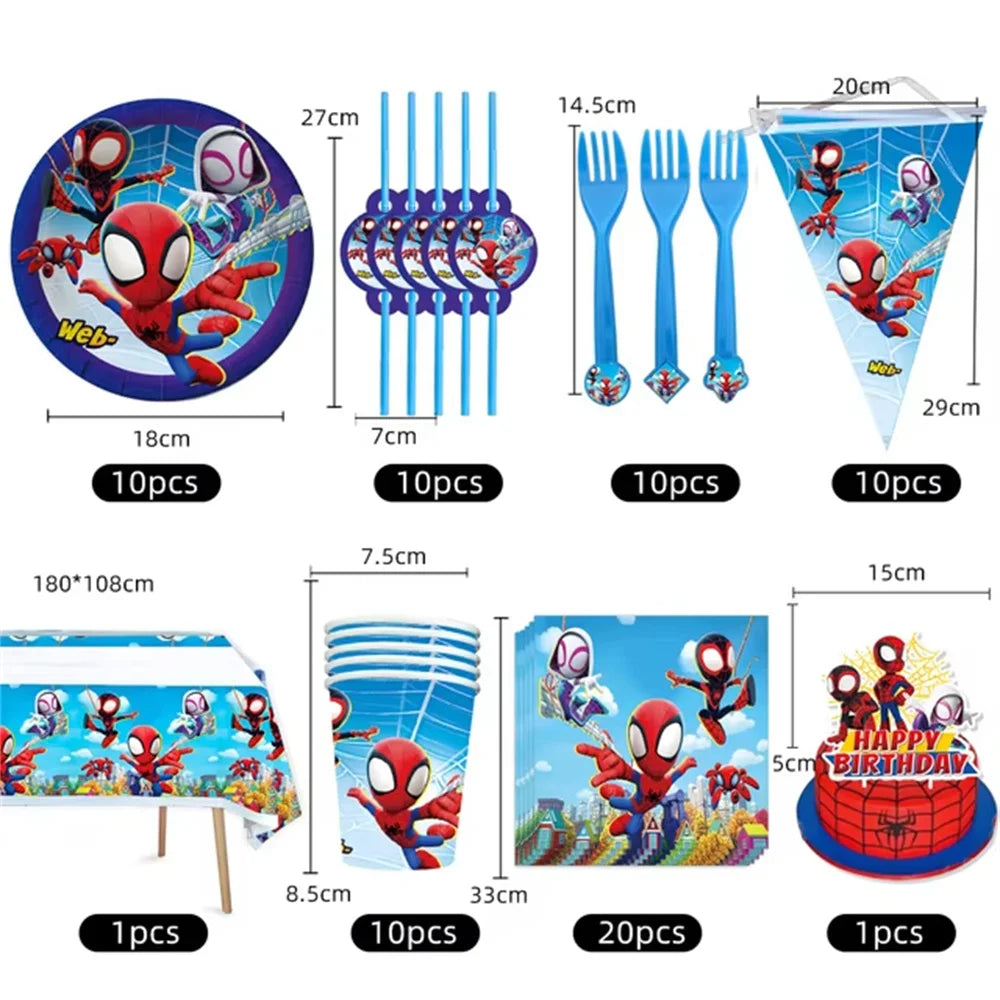 Birthday Party Supplies | Cartoon Spider Theme | Disposable Tableware