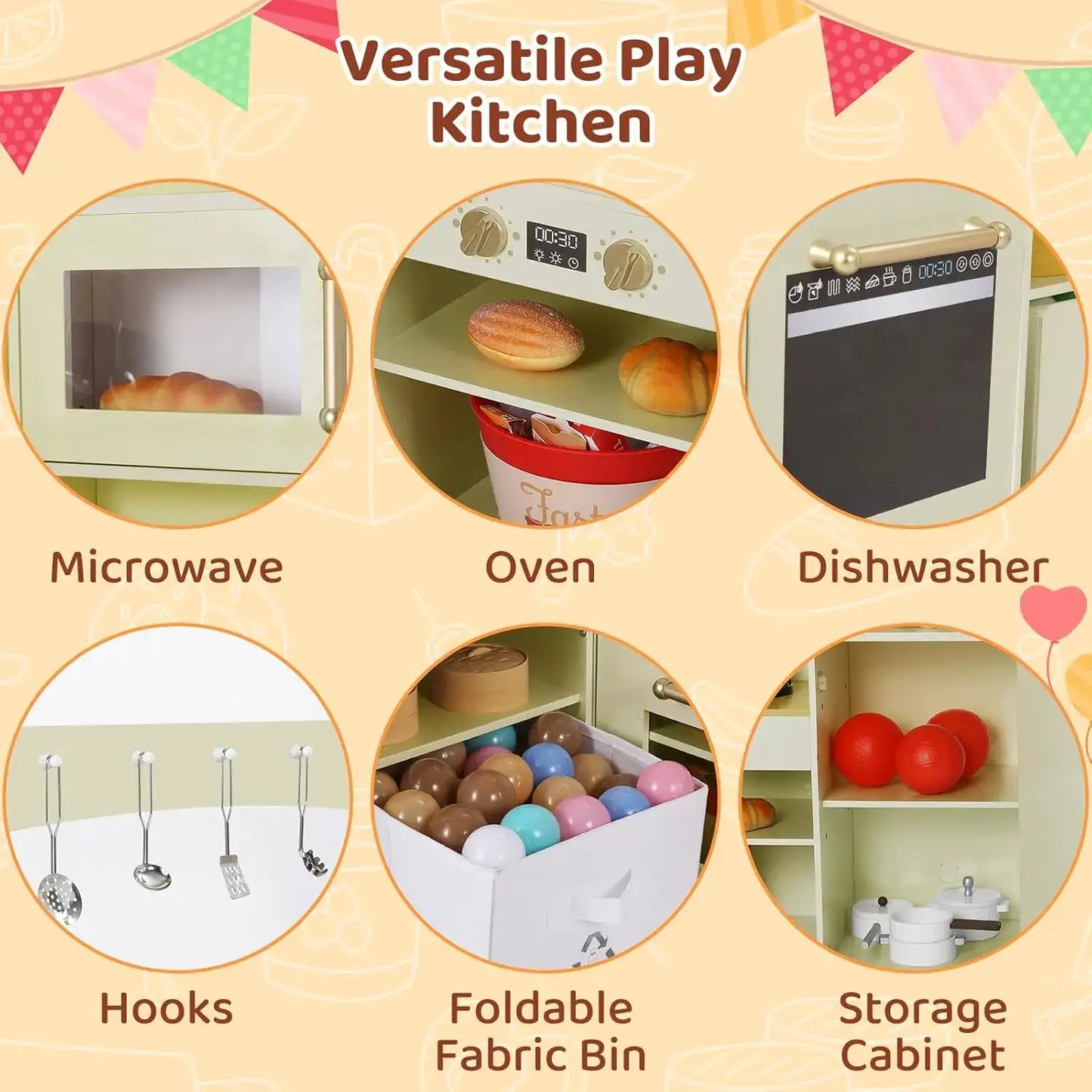 Corner Play Kitchen for Kids, Wooden Pretend Toy Kitchen, Large Toodler Cooking Playset w/Refrigerator, Stove w/Light & Sound, D - ToylandEU