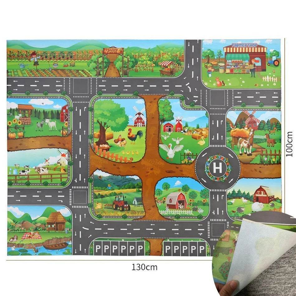 Children Playmat Activity Surface Waterproof Map Kids Animal Road Toy Baby Dinosaur Road Portable Carpet Farm Road Non-Toxic Mat - ToylandEU