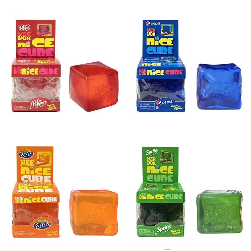 Sensory Fidget Cubes | 4 Pack Clear Ice | Non Toxic Soft Squish | Teen