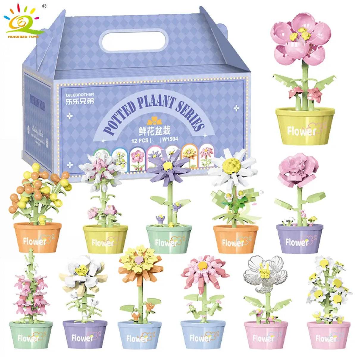 HUIQIBAO MOC Flower Succulent Potted Model Building Block DIY Eternal Bouquet Home Desk Plant Decor Brick Girl Gift Children Toy - ToylandEU