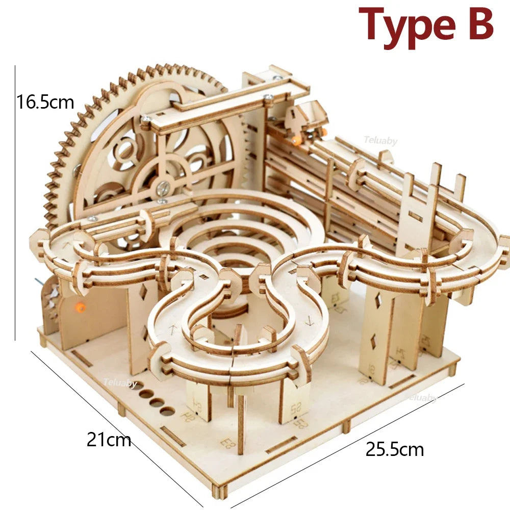 Marble Maze Wooden Puzzle Kit - DIY Mechanical Self-Assembly Toy for Kids and Adults