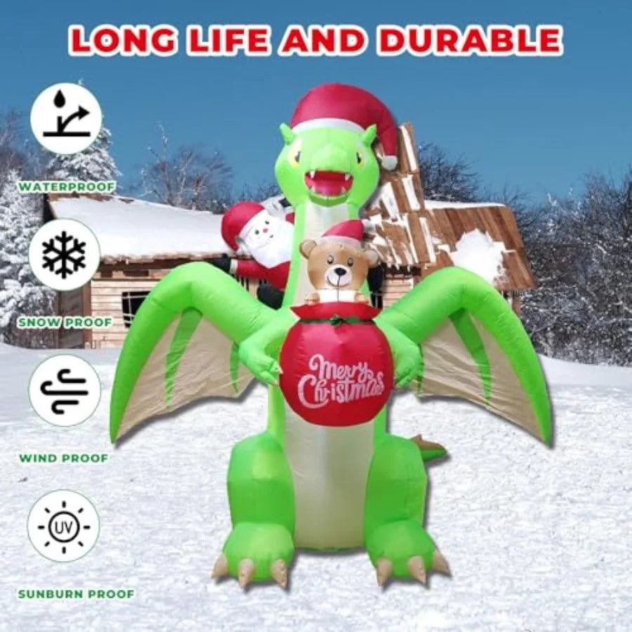 Christmas Inflatable | 9 Ft Size | Built In Led Lights | Santa Dinosaur