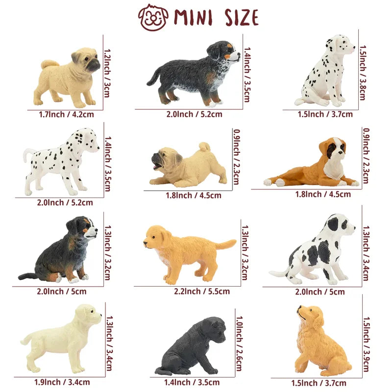 Dog Figures | Realistic PVC Mini Figures | 12 Piece Set | Mini Collectibles