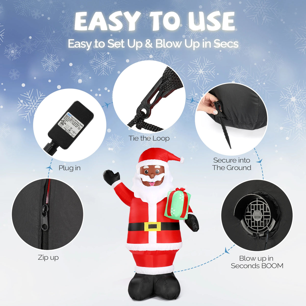 Christmas Inflatable | 7 Ft | Led Lights | Santa Yard Decor