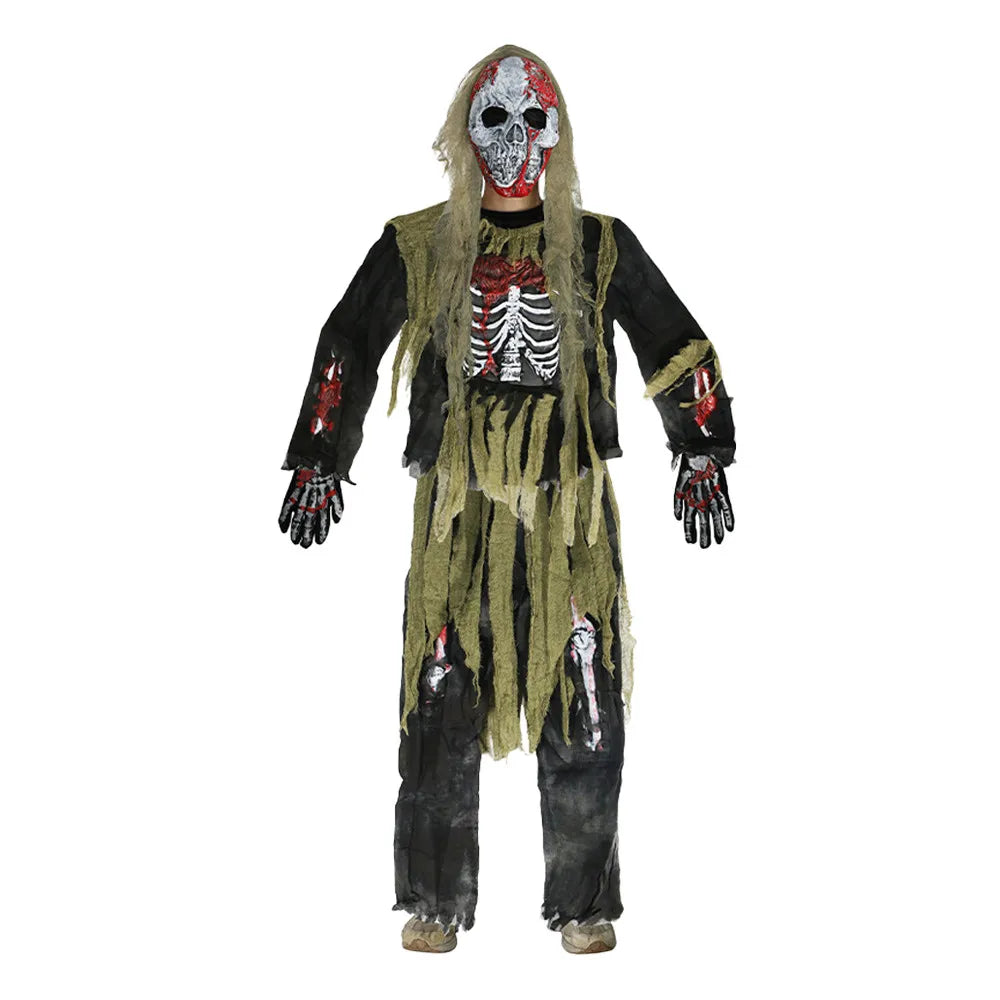 Unisex Kids Zombie Skeleton Costume - Spooky Swamp Monster Delight