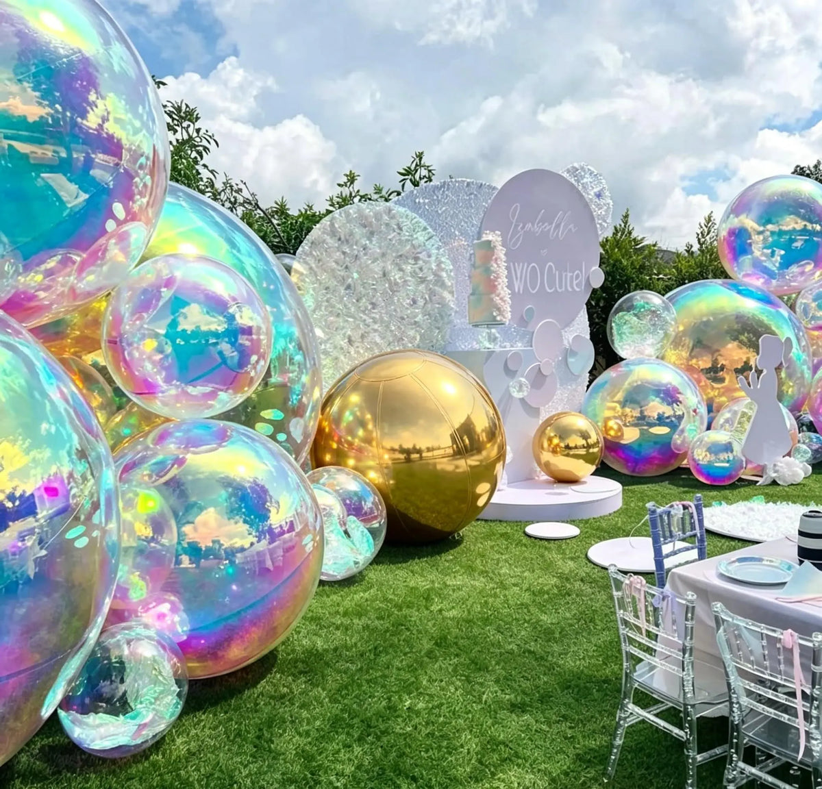 Inflatable Disco Ball | Iridescent Shine | Giant Party Prop | Set Of 6 With Pump