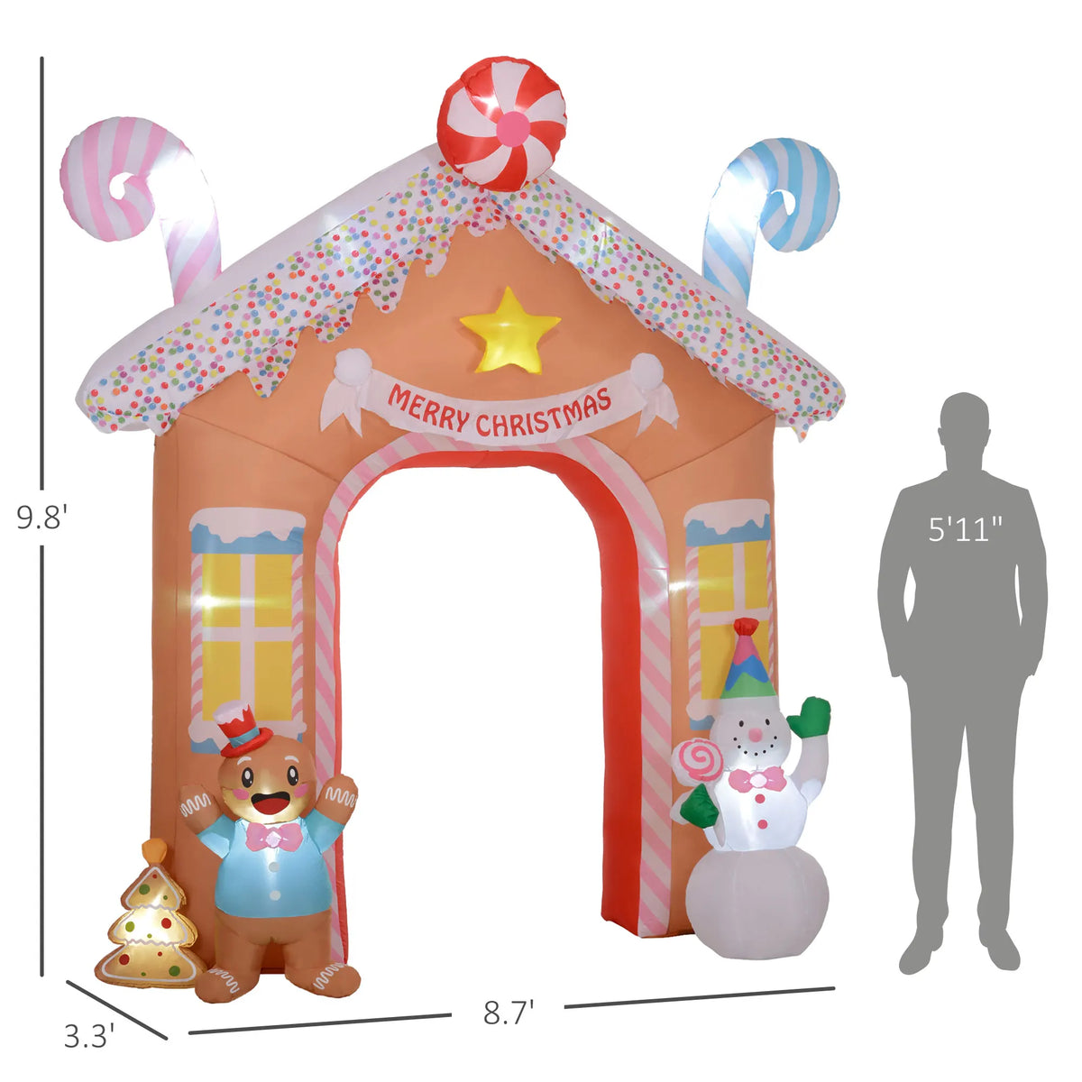Christmas Inflatable Archway | 10 Ft With LED Lights | Gingerbread Design