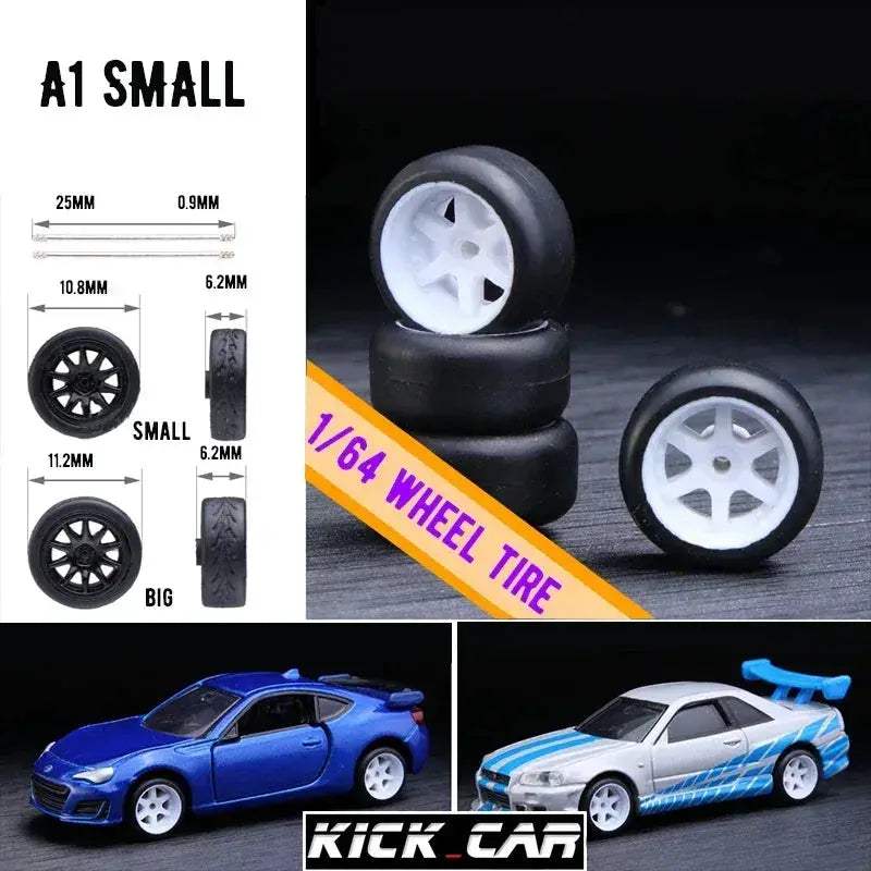1/64 Scale Model Car Wheels With Rubber Tires Detail Up - ToylandEU