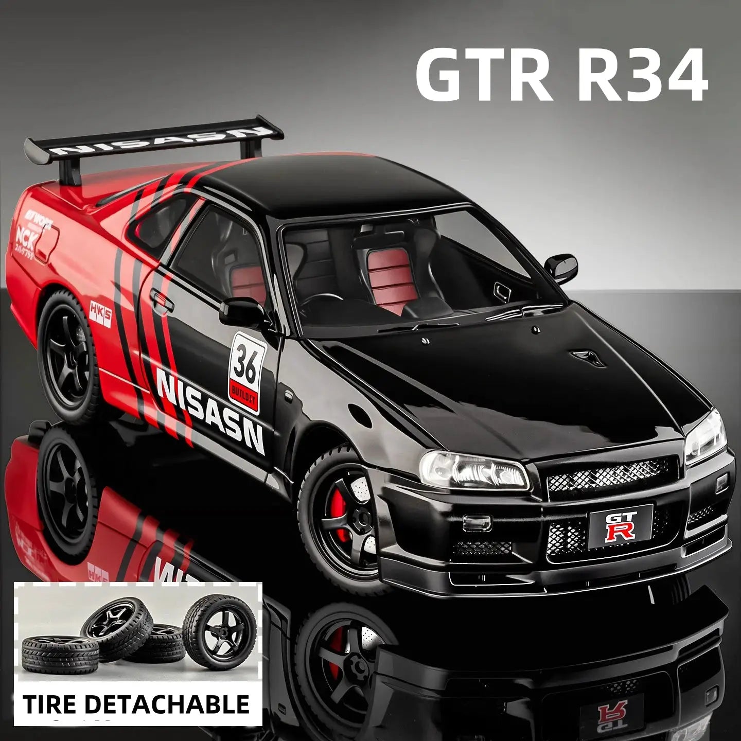 1/18 Skyline GTR R34 Modified Car Alloy Car Model Sound and Light Pull Back Children's Toy Collectibles Birthday gift - ToylandEU