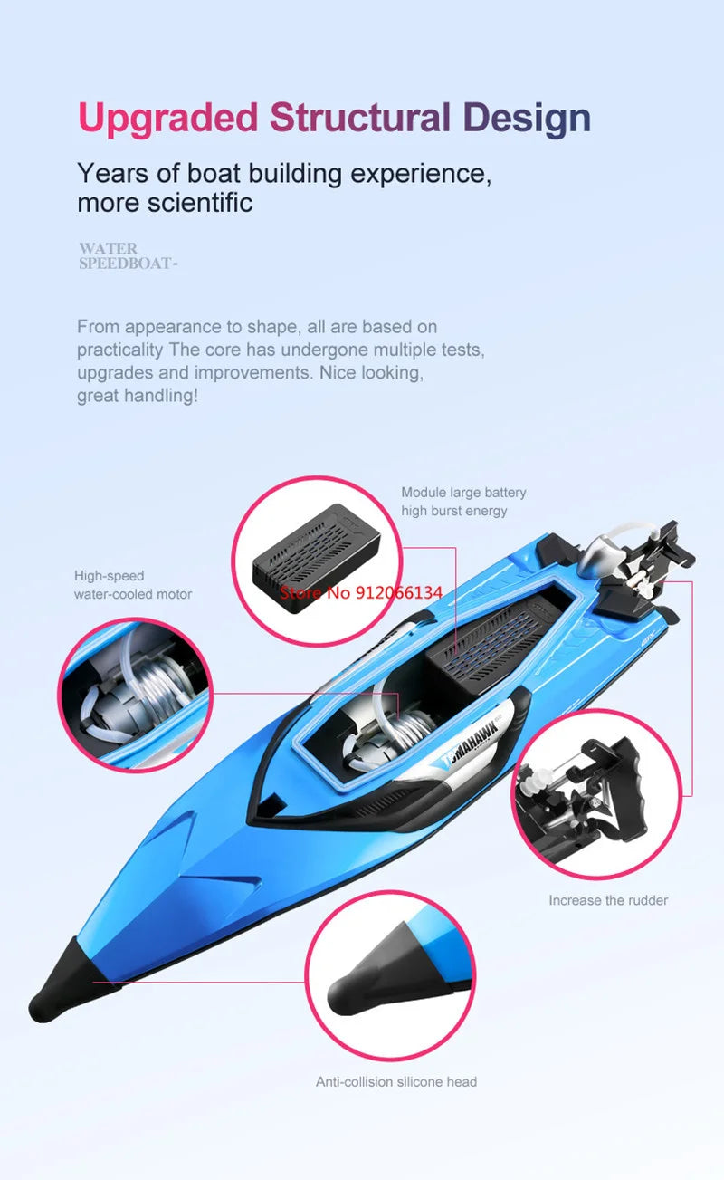 RC High-Speed 70KM/H RC Racing Boat - Double-Layer Waterproof Remote Control Yacht with Capsize Reset & Water Cooling System, 50CM Oversized Design