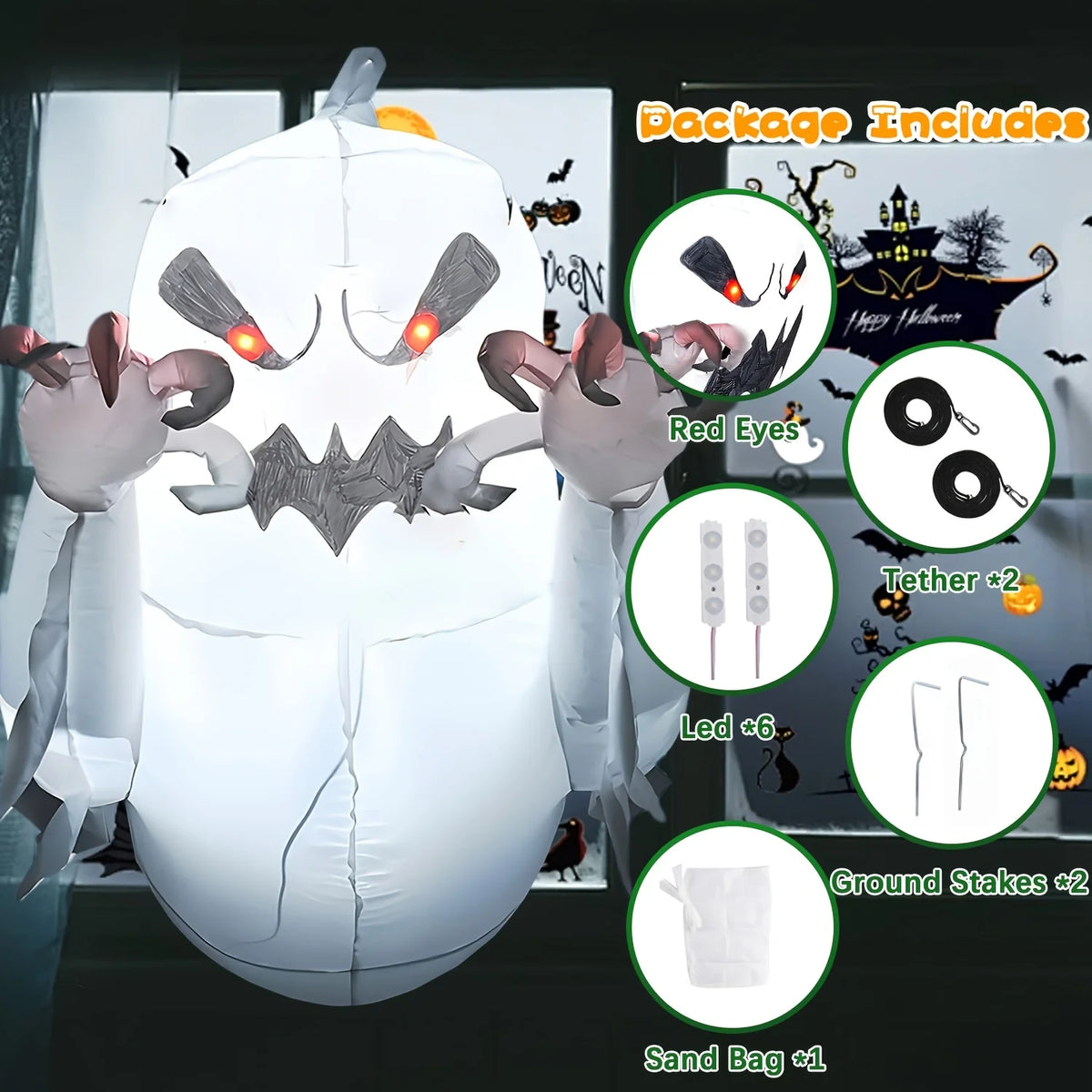 Inflatable Ghost Decor | 3.3 Ft Height | Built In LED | Halloween Yard Prop