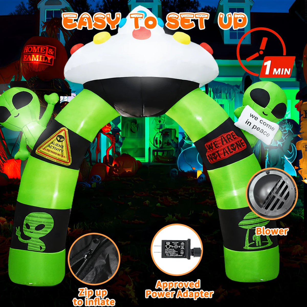 Inflatable Alien Arch | 10.5 Ft | Built In LED Lights | Halloween Yard Decor