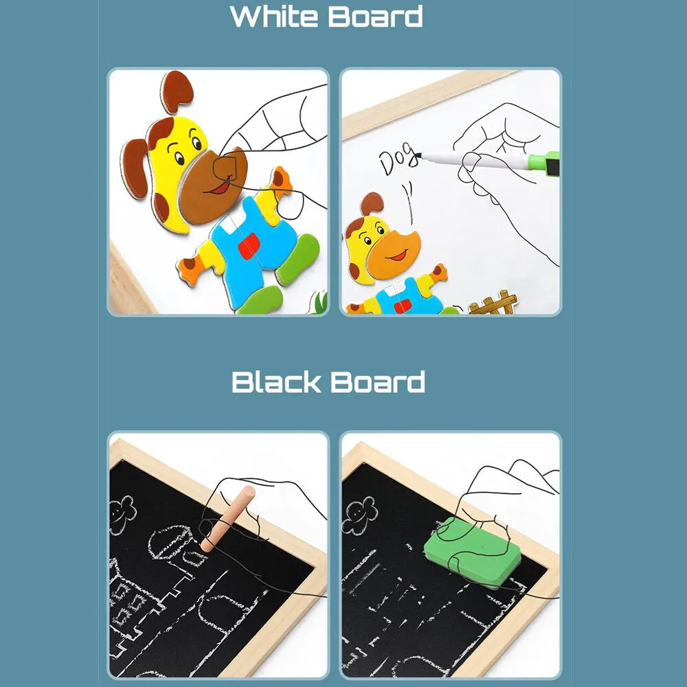 Creative Learning Wooden Magnetic Drawing Board and Animal Puzzle - ToylandEU