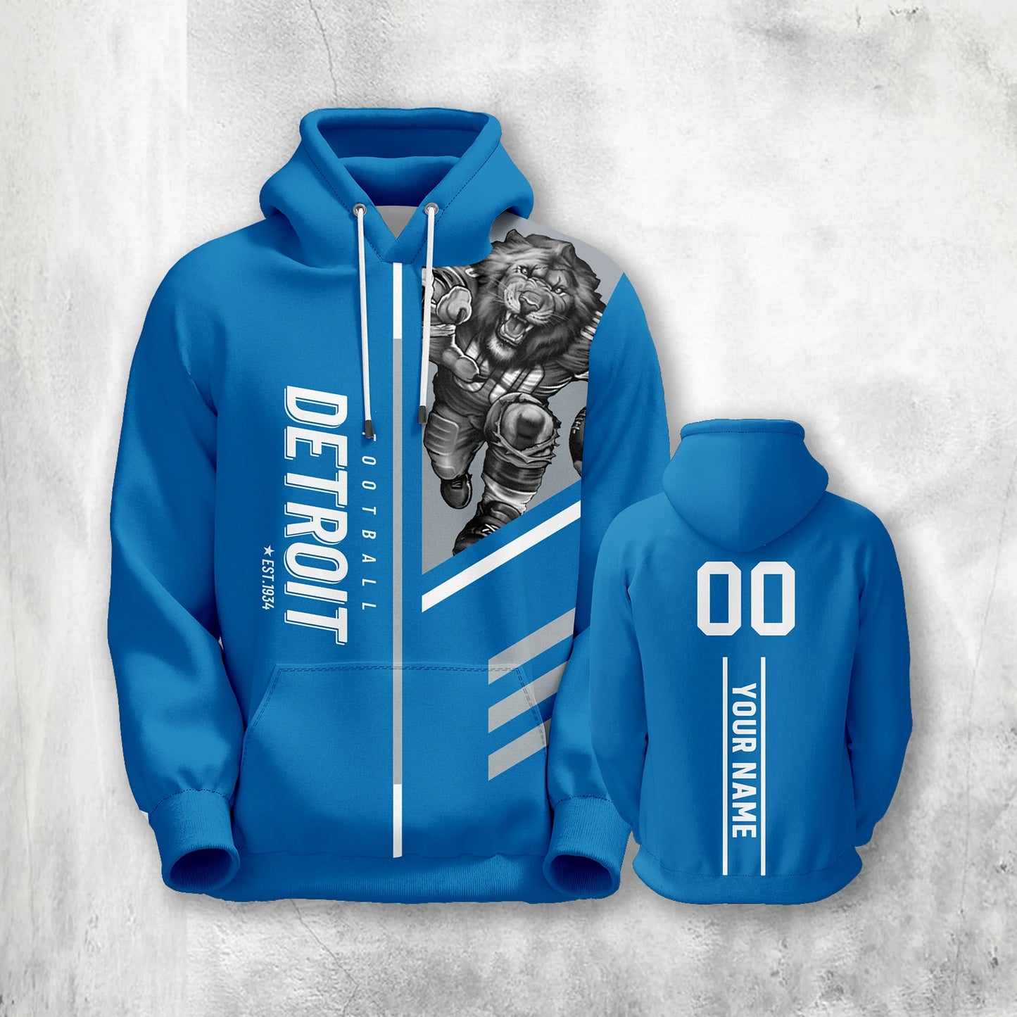 Detroit Personalized City Mascot American Football Hoodie - Custom Name & Number Sweatshirt for Football Fans, Ideal Gift for Men, Women, and Youth