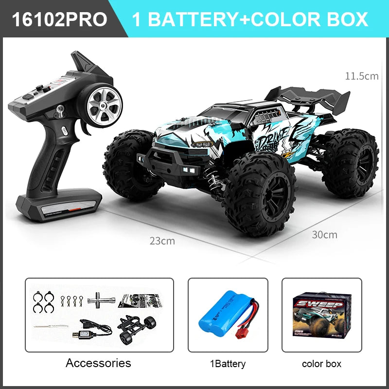 RC High-Speed 1:16 4WD Brushless Remote Control Monster Truck - 75KM/H Off-Road Adventure with LED Lights for Boys