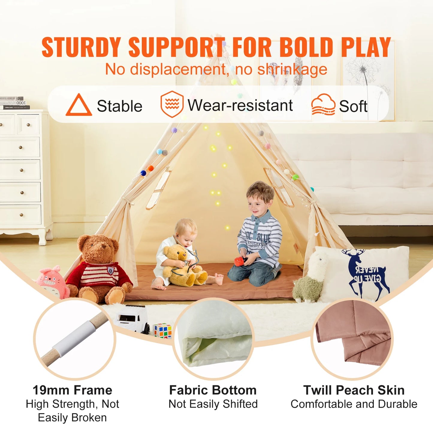 Kids Teepee Play Tent for Indoor Outdoor Fun with Windows