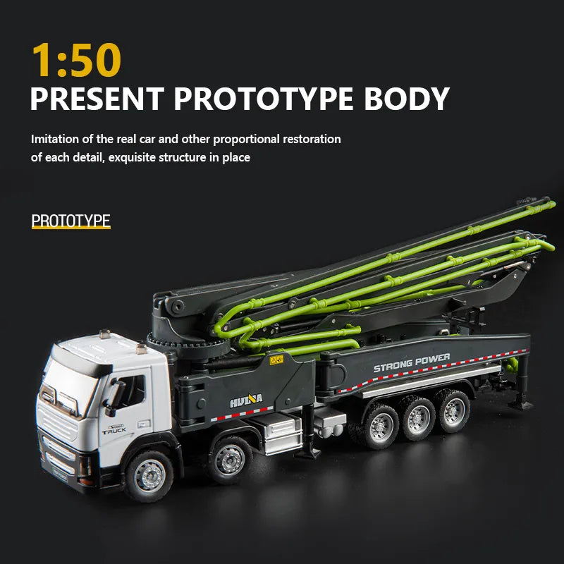 Alloy Metal 1:50 Scale Huina Model 1709 Concrete Pump Truck Toy - ToylandEU