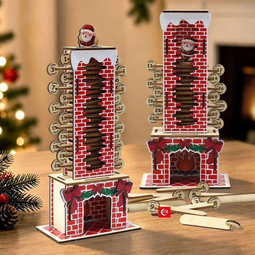 Advent Calendar | 24 Day Wooden Santa Chimney | DIY Tabletop Ornament | Home Desktop Christmas Decor
