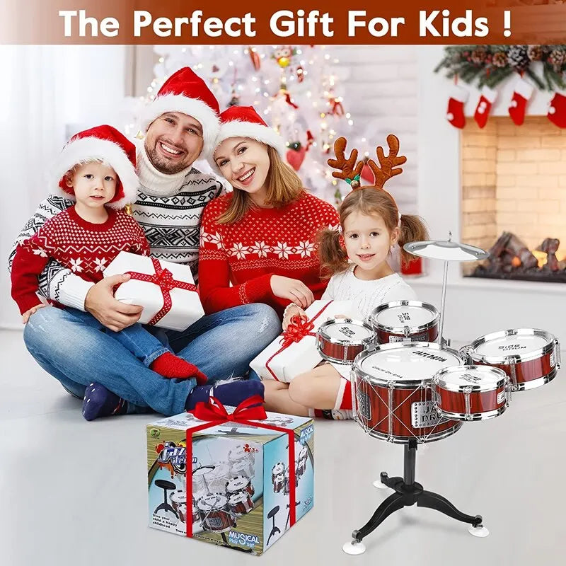 Kids' Jazz Drum Set Toy with 5 Drums, Cymbal, Sticks, and Stool - ToylandEU