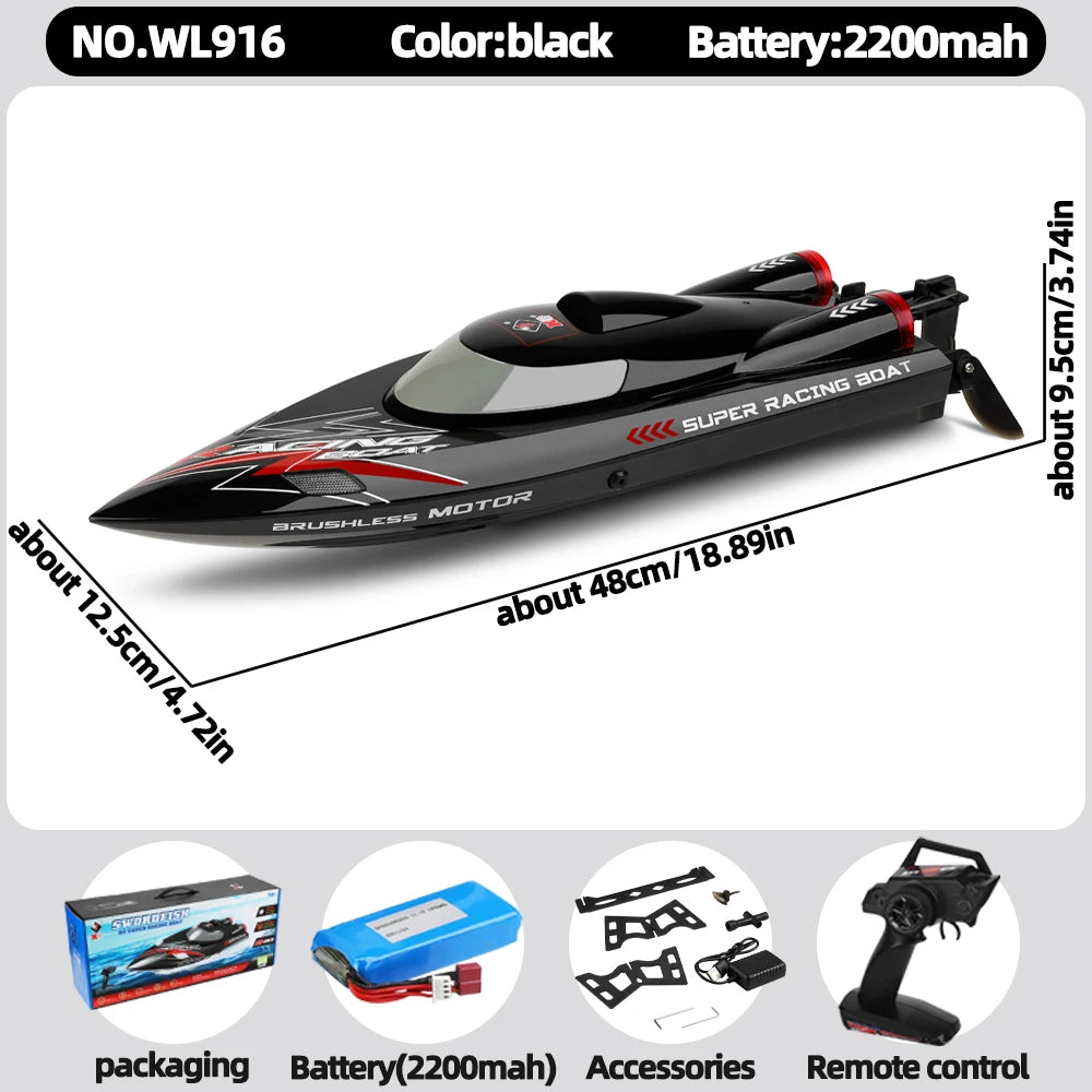 RC Boat | 2.4GHz Remote Control | 55 KMH Top Speed | WL916