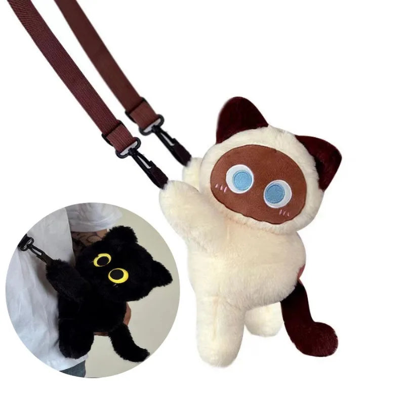 Chic Cat Plush Crossbody Bag with Big Eyes - Women's Kawaii Doll Fur Accessory