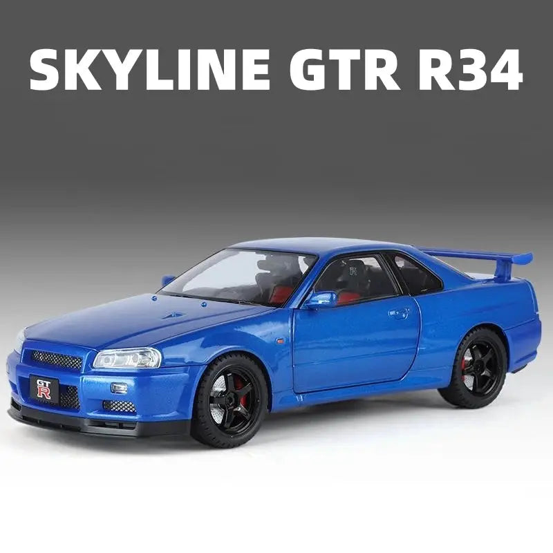 1/18 Skyline GTR R34 Modified Car Alloy Car Model Sound and Light Pull Back Children's Toy Collectibles Birthday gift - ToylandEU