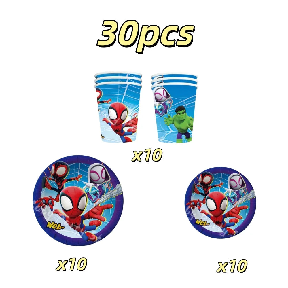 Spidey Tableware Kit | Plates And Cups | Latex Balloons | Birthday Backdrop