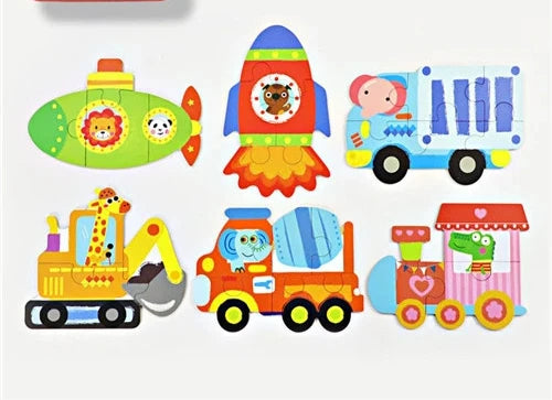Wooden 3D Puzzle | Cartoon Animal Traffic Theme | Montessori Toy | Ages 3-12