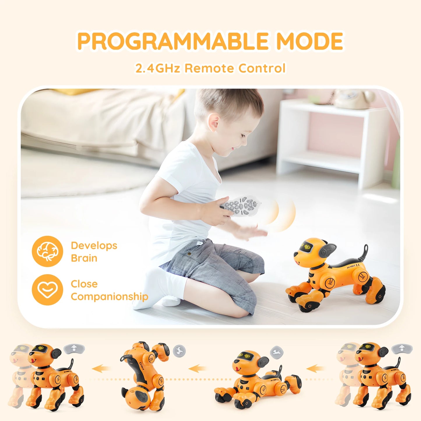 RC VEVOR Interactive Programmable Robotic Dog Toy for Kids - Singing, Dancing, and Remote Control Fun for Ages 3+