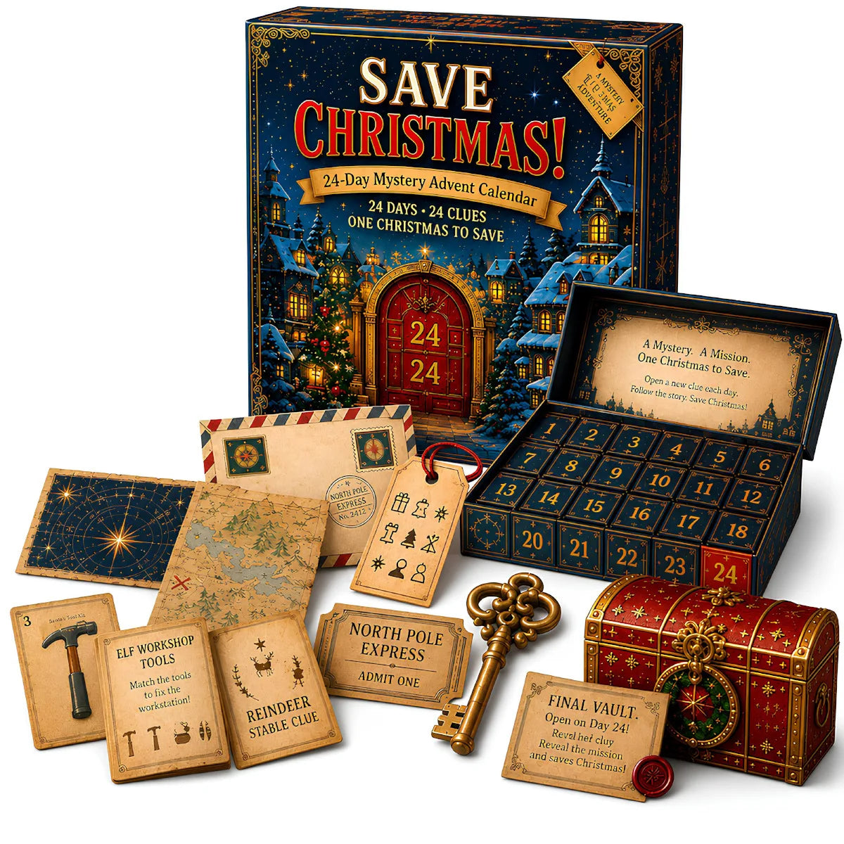 Advent Calendar | 24 Day Mystery Adventure | Escape Room Puzzle Game With 6 Themes | Family Holiday Activity