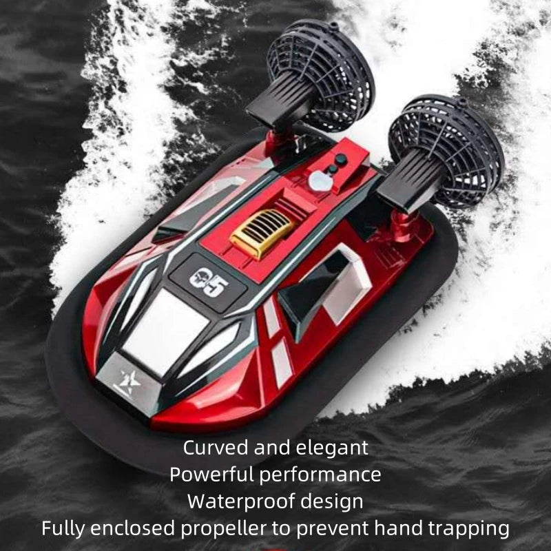 RC 4-Way Remote Control Amphibious Hovercraft Speedboat for Kids - High-Speed Electric Land and Water Racing Toy