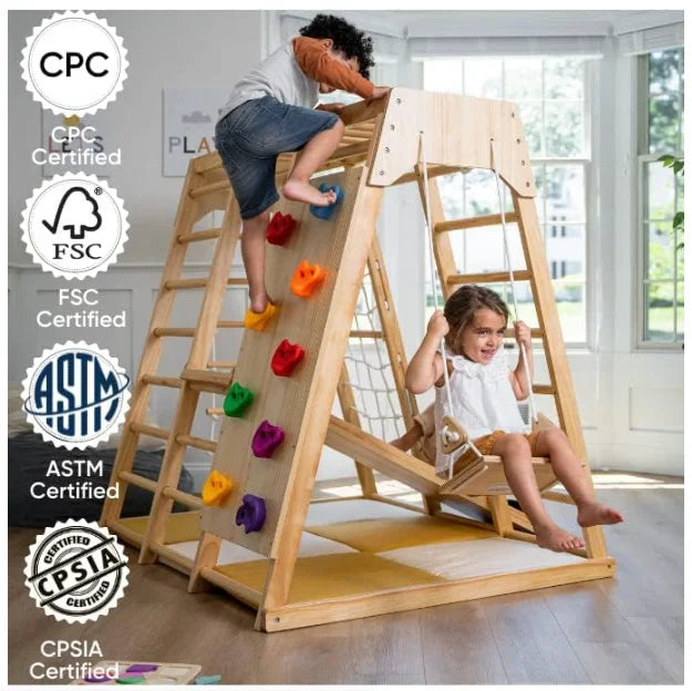 Indoor Wooden Jungle Gym Playground Six In One Climber Set